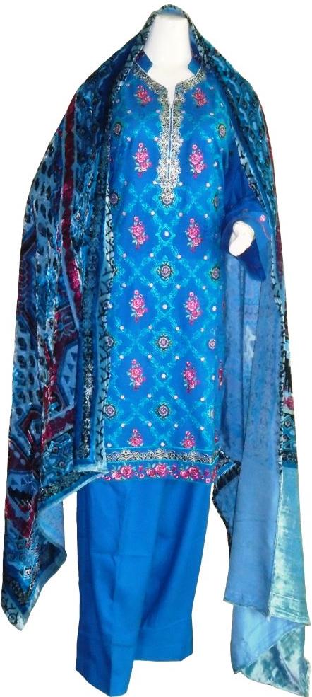 Blue Winter Suit with Velvet Shawl