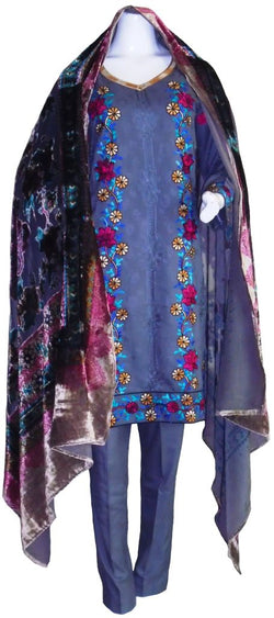 Grey Suit with Multi-Coloured Floral Embellishment