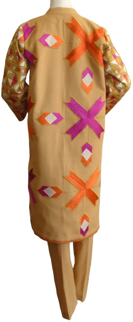 Ethnic Khaki Coat with Multi-Colour Embroidery