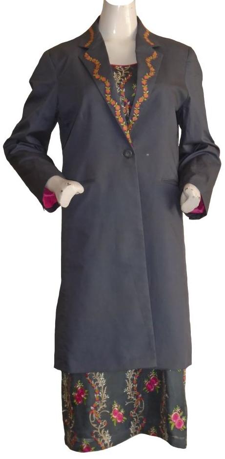 Grey and Magenta Pink Coat and Dress Set