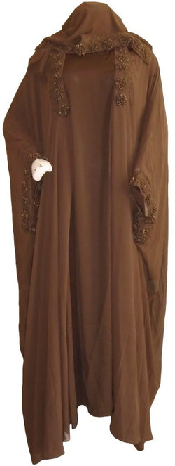 Brown Raised Flowers Abaya