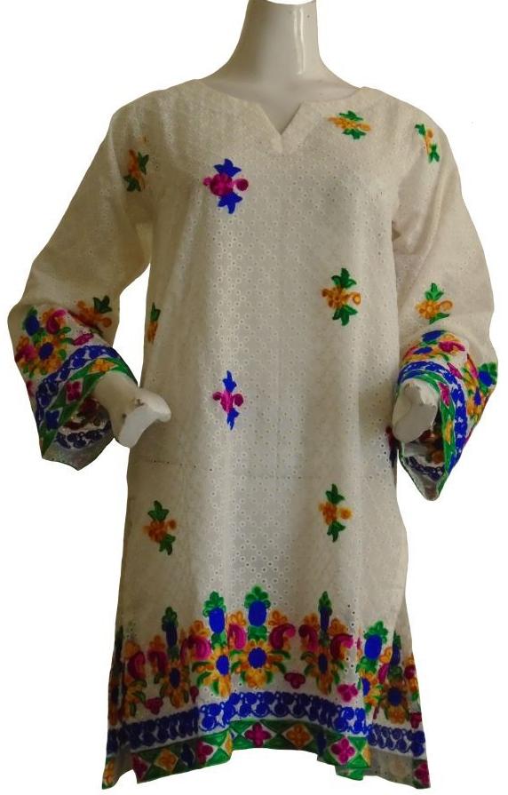 White Chicken Kurta With Multi-Coloured Embroidery