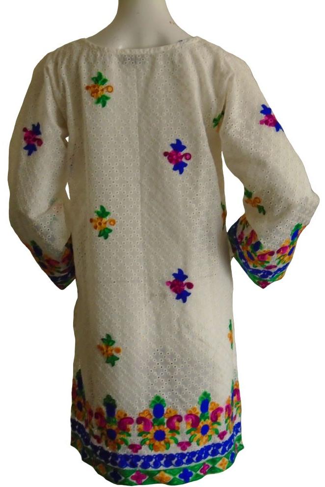 White Chicken Kurta With Multi-Coloured Embroidery