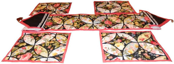 Red and black floral table runner set