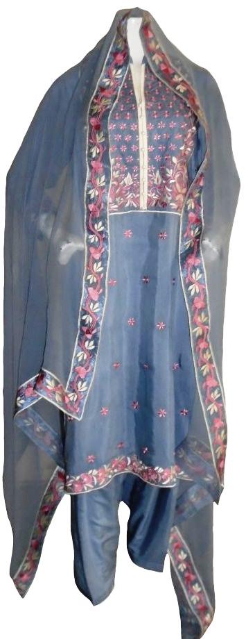 Grey Formal Floral Embroidery Suit