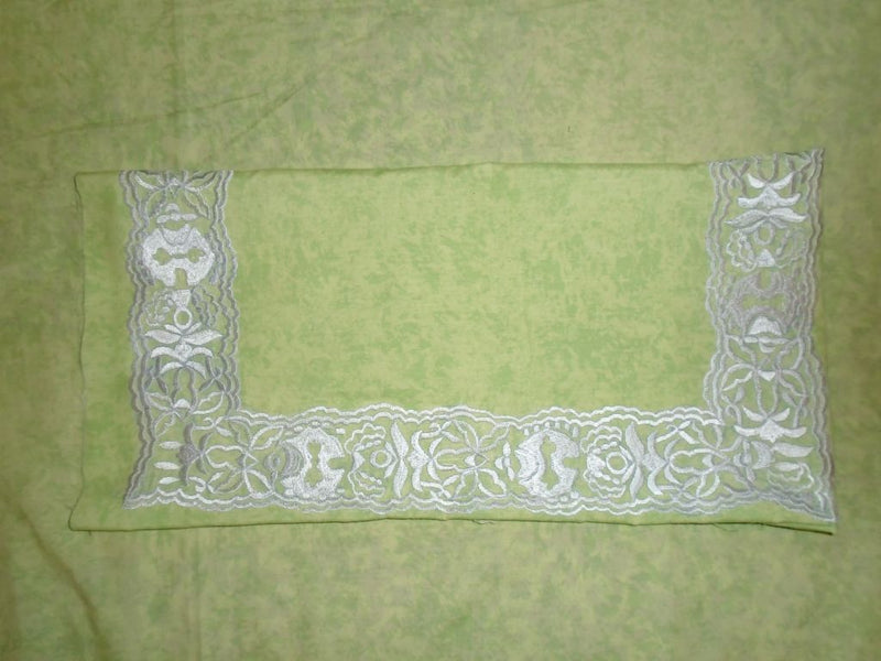 Green Table Cloth Set with White Embroidery