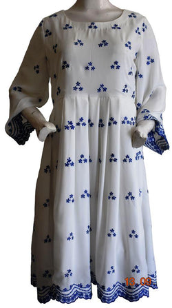White Embroidered Dress with Blue Flowers