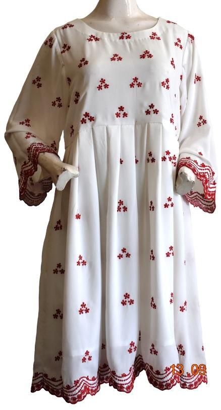 White Embroidered Dress with Red Flowers
