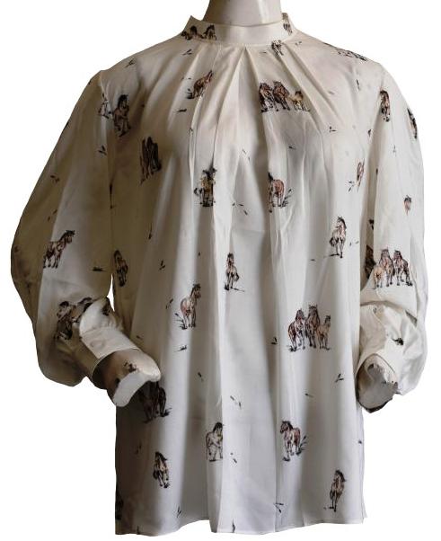 Cream Blouse with Horse Print