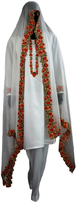 White Cotton Silk Jora with Embroidery