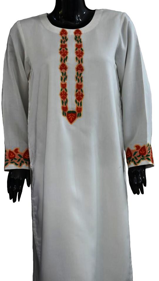 White Cotton Silk Jora with Embroidery