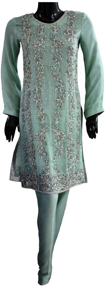 Sea Green, Pearl and Silver Embellishment Ensemble