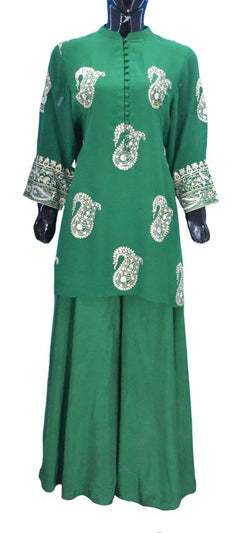 Green Block Printed Sharara Outfit