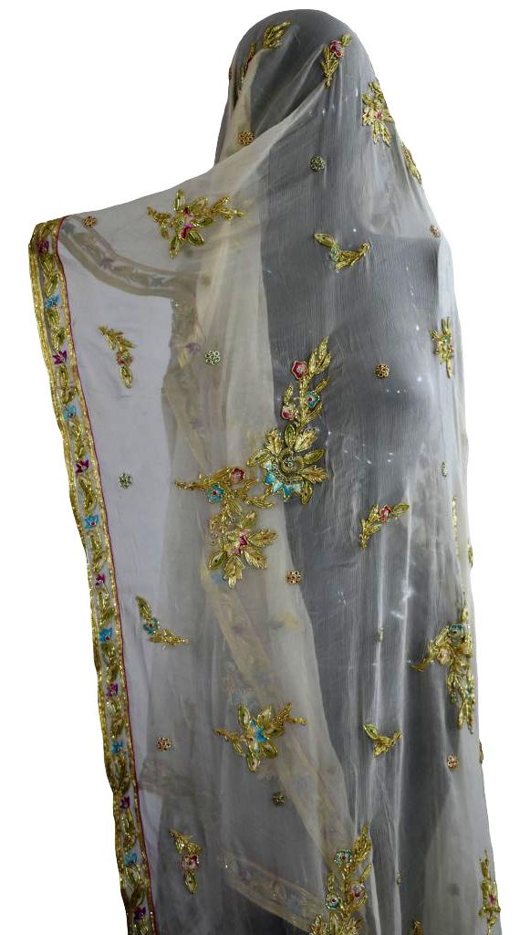 White Chiffon Adda Work Dupatta