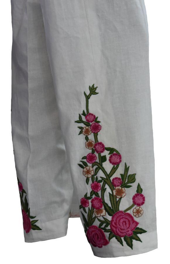 White and Pink Floral Trousers