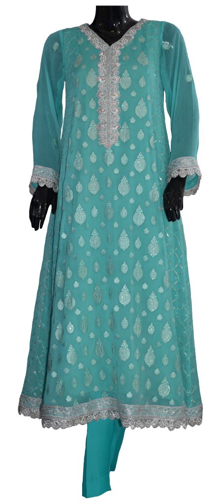 Turquoise Anarkali Ensemble