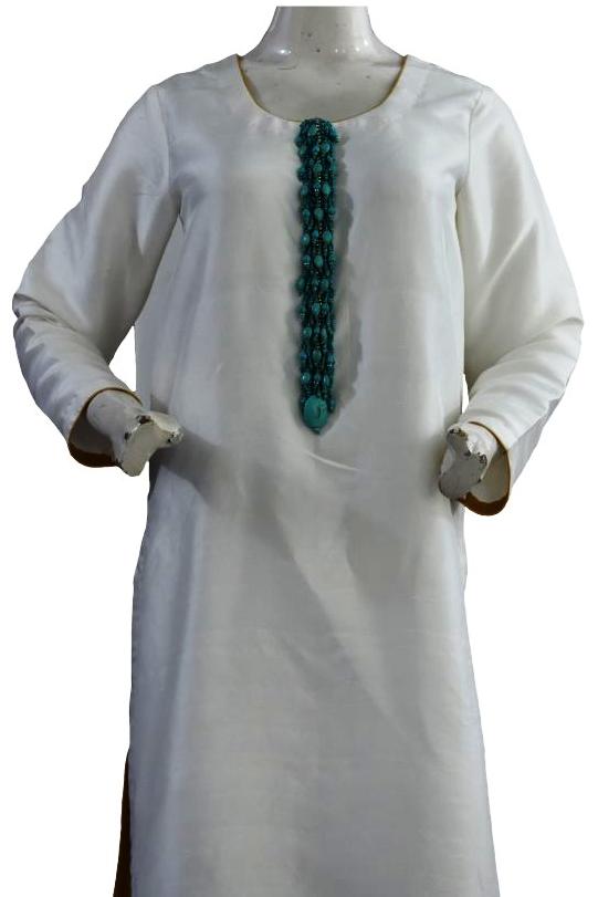 White Silk Suit with Fancy Buttons