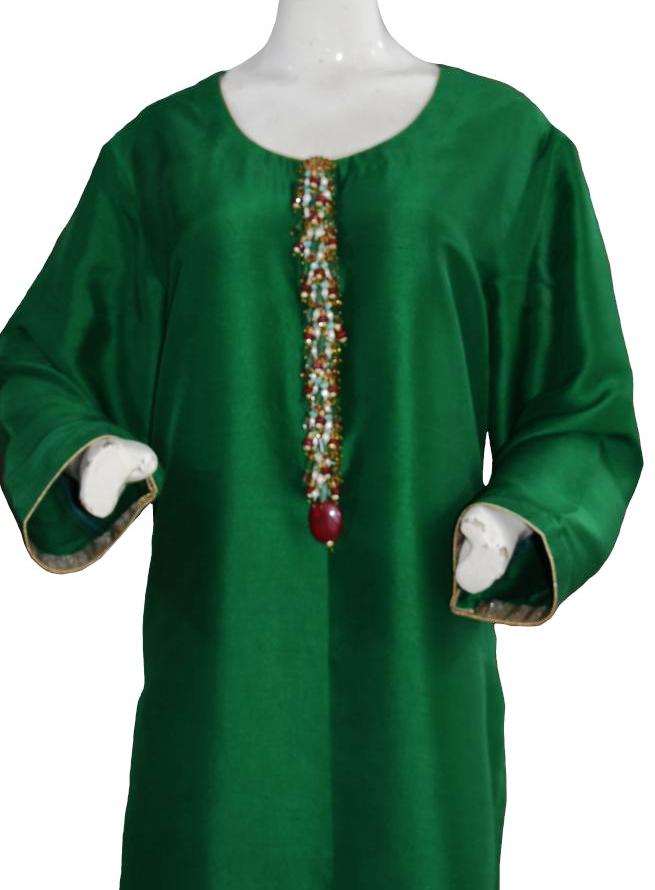 Emerald Green Silk Suit with Fancy Buttons