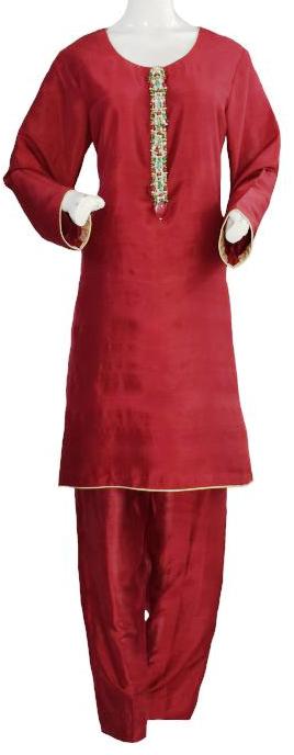 Maroon Silk Suit with Fancy Buttons