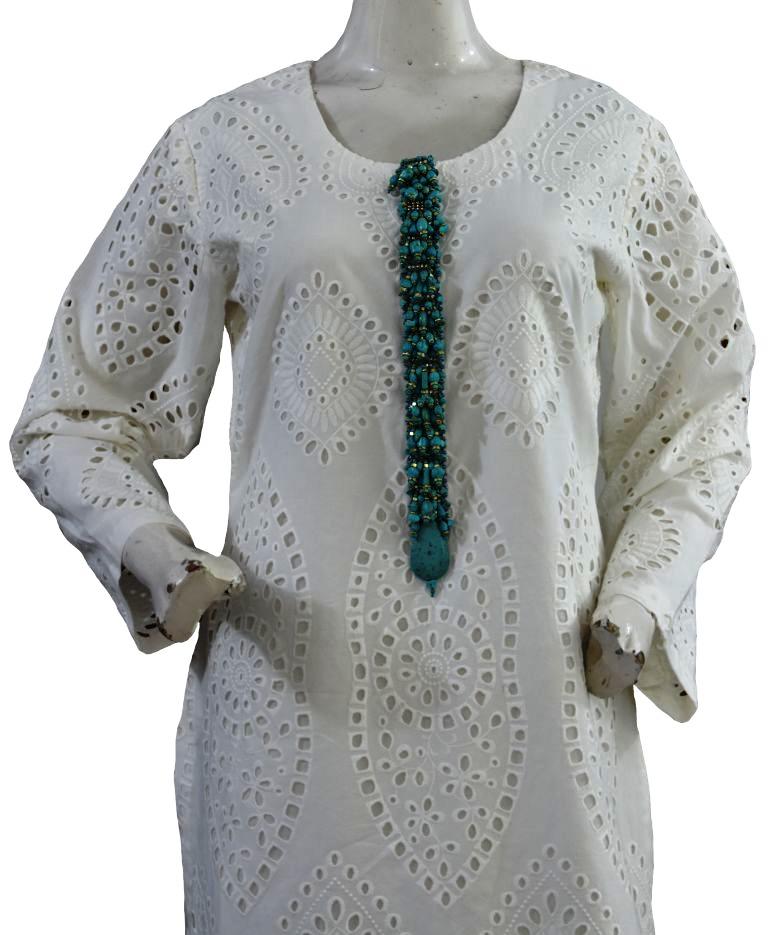 White Chicken Suit with Feroza Buttons