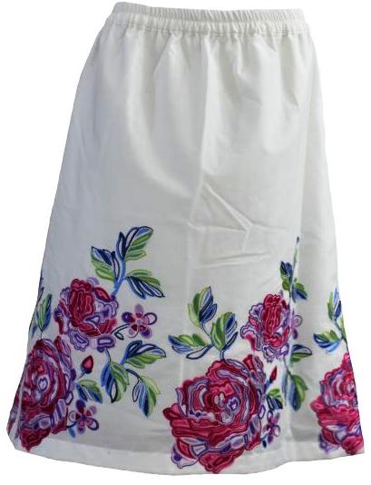 White Summer Skirt with Floral Embroidery