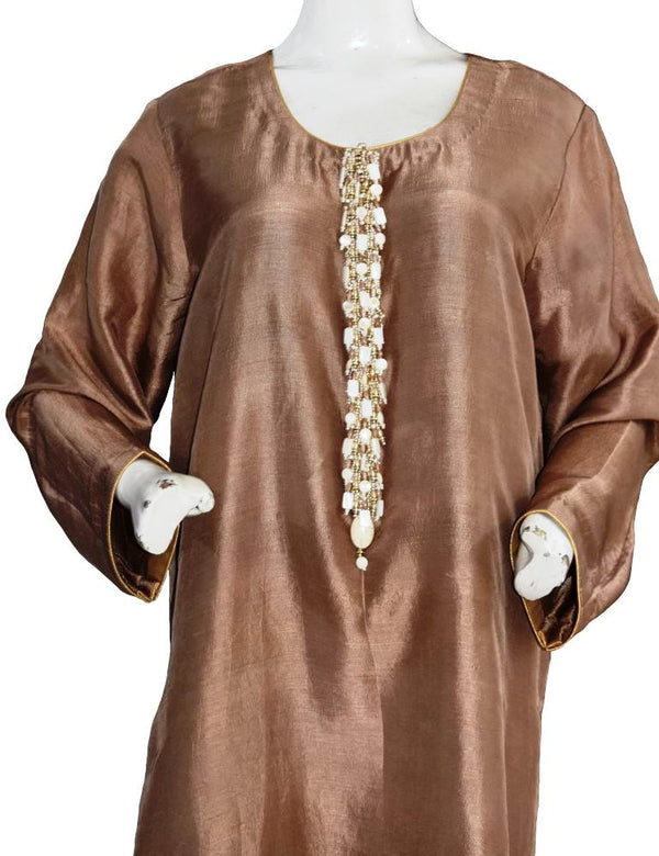 Bronze Silk Suit with Semi-Precious Buttons