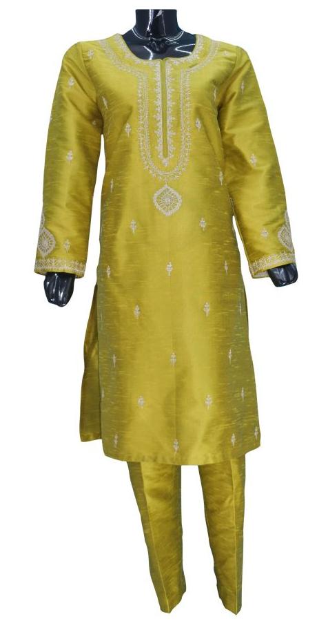 Yellowish Green Embroidered Ensemble