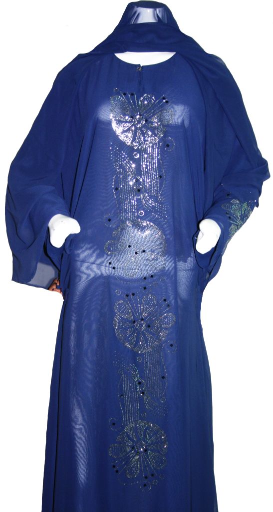 Navy Blue and Silver Sequined Abaya